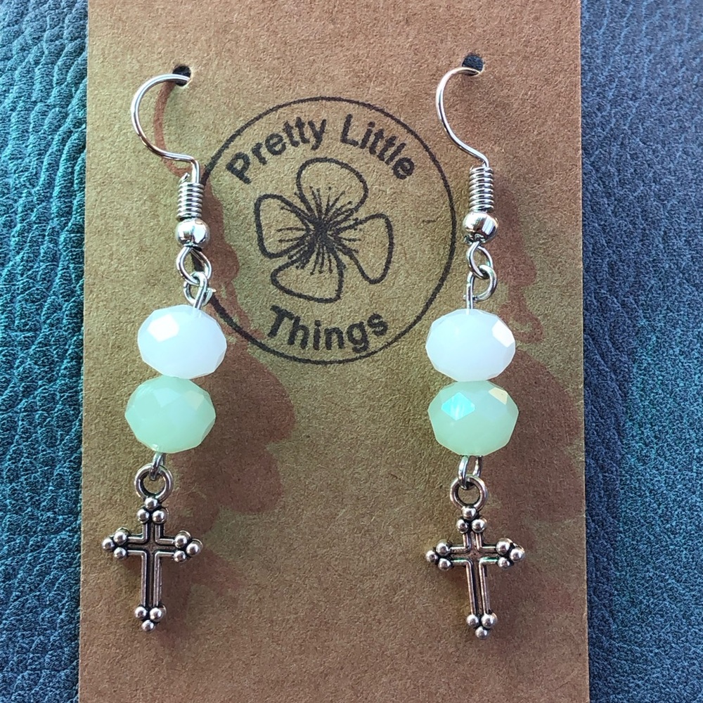 PrettyLittleThing Silver and Cream Cross Earrings
